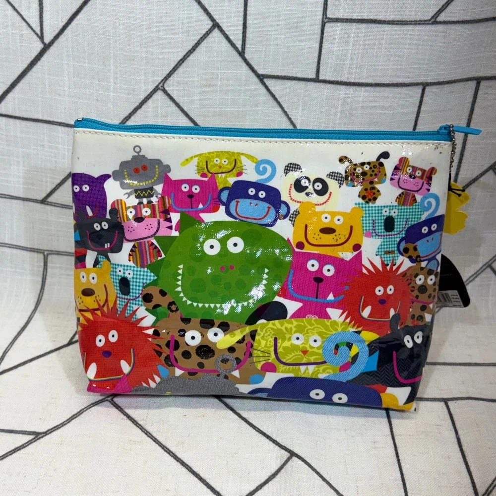 Paperchase Pet Chopz Toiletry Bag Large Multicolor Animal Monster Print NWT